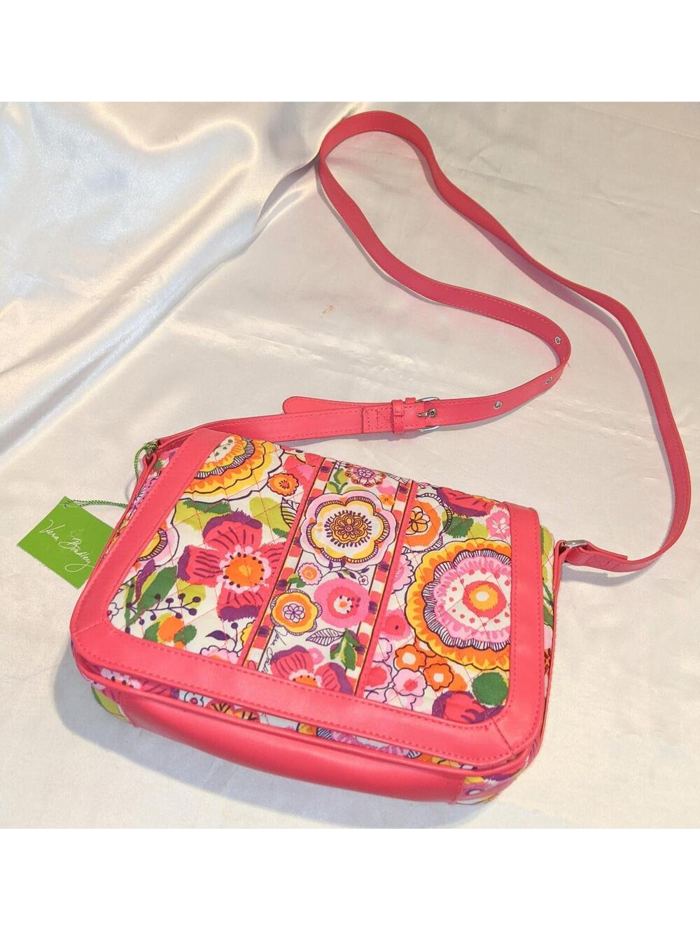 Vera Bradley Clementine Crosstown Crossbody Bag Pink Floral Shoulder Bag NWT - Picture 2 of 14